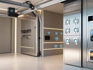Futuristic Smart Garage Door System – Mound, MN Modern garage interior in Mound, MN, featuring a sleek automatic garage door, wireless smart controls, and advanced digital panels.